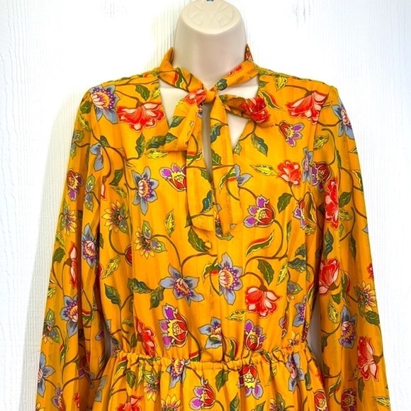 Nanette Lepore - Multi Colorful Floral Gold Boho Long Sleeve Midi Dress Size 6 - Picture 3 of 15
